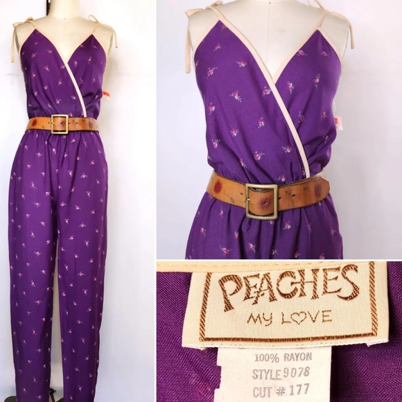 Peaches my Love Vintage Pants - 70s Dead Stock Jumpsuit by Peaches my Love Floral Jumpsuit Straight Legs XS S